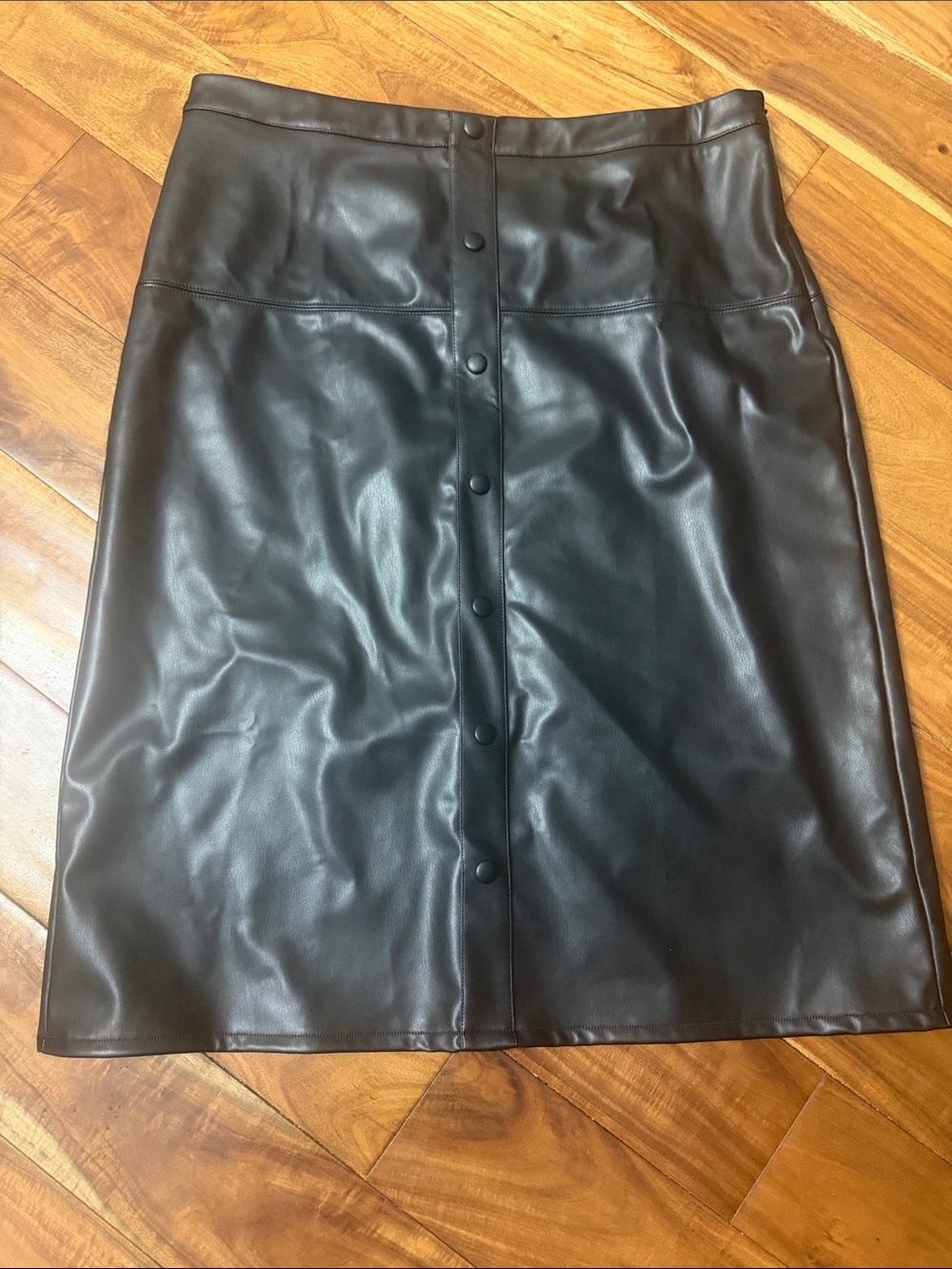 a new day Black Faux Leather Snap-Front Pencil Skirt